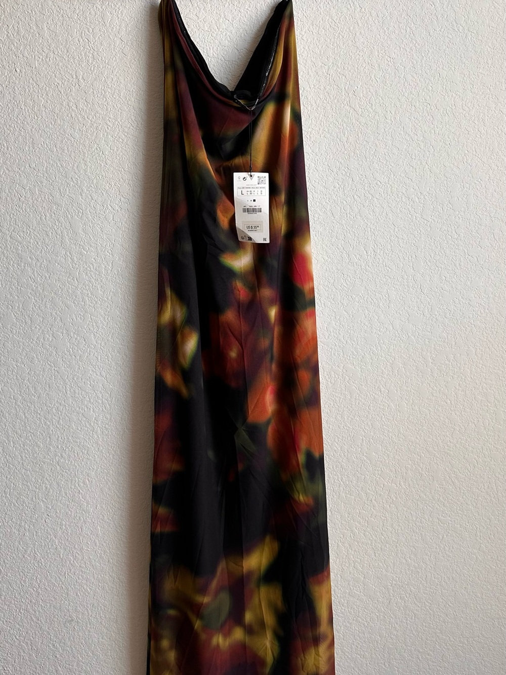 Zara Black Slip mesh Dress with Multicolor Autumn Blur. tulle mesh fabric